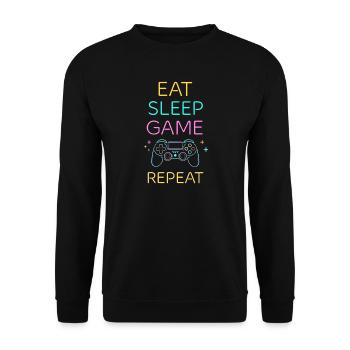 EAT SLEEP GAME REPEAT Neon Zocken Gaming - Unisex Sweatshirt - black - Front - Alina (178cm) & Michal (187cm)