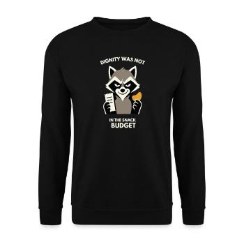 Waschbär: Snackbudget-Statement - Unisex Pullover - Schwarz - Vorne - Alina (178cm) & Michal (187cm)