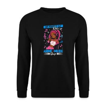 Anime and Music Chibi Black Girl - Unisex Pullover - Schwarz - Vorne - Alina (178cm) & Michal (187cm)