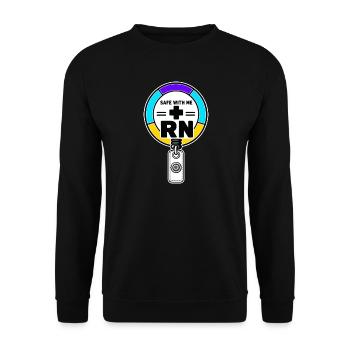 Pride Nurse RN Pride Safe With Me Badge Reel Gift - Unisex Sweatshirt - black - Front - Alina (178cm) & Michal (187cm)