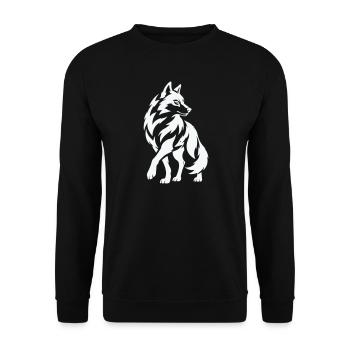 Wolfs Silhouette in Kontrast - Unisex Pullover - Schwarz - Vorne - Alina (178cm) & Michal (187cm)