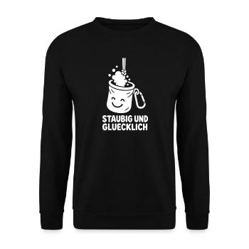 Staubig und glücklich Klettern Bouldern T-Shirt - Unisex Pullover - Schwarz - Vorne - Alina (178cm) & Michal (187cm)