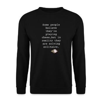 Schach spielen, Solitaire lösen, lustiges Zitat im Schach - Unisex Pullover - Schwarz - Vorne - Alina (178cm) & Michal (187cm)
