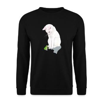 weiße Katze trifft Frosch - Unisex Pullover - Schwarz - Vorne - Alina (178cm) & Michal (187cm)
