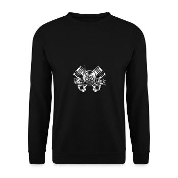 Biker Life Piston Skull Motorbike - Unisex Sweatshirt - black - Front - Alina (178cm) & Michal (187cm)