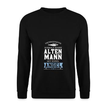 Unterschätze niemals einen alten Mann mit Angel - Unisex Pullover - Schwarz - Vorne - Alina (178cm) & Michal (187cm)