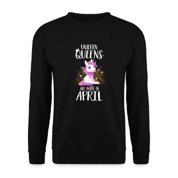 UNICORN QUEENS ARE BORN IN APRIL Einhorn - Unisex Pullover - Schwarz - Vorne - Alina (178cm) & Michal (187cm)