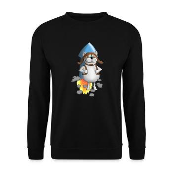 Neuanfang - Rakete - Comic - Unisex Pullover - Schwarz - Vorne - Alina (178cm) & Michal (187cm)