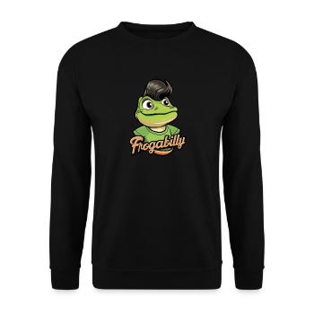 Cartoon Frog with a Rockabilly Haircut - Unisex Sweatshirt - black - Front - Alina (178cm) & Michal (187cm)