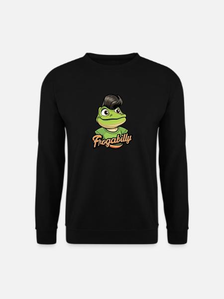 Cartoon-Frosch mit Rockabilly-Haarschnitt - Unisex Pullover - Schwarz