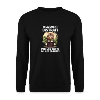 facilement distrait par les chats et les plantes - Sweat-shirt Unisexe - noir - Devant - Alina (178cm) & Michal (187cm)