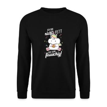 Bin nicht fett nur flauschig Einhorn dick lustig - Unisex Pullover - Schwarz - Vorne - Alina (178cm) & Michal (187cm)