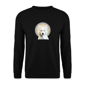 cooler Weisser Schäferhund im Mondschein Kubismus - Unisex Pullover - Schwarz - Vorne - Alina (178cm) & Michal (187cm)