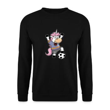 Fussball_Einhorn - Unisex Pullover - Schwarz - Vorne - Alina (178cm) & Michal (187cm)