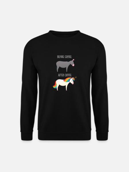 Donkey Unicorn, Before After Coffee - Unisex Pullover - Schwarz