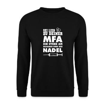 MFA nadel Zahnarzt Beruf Arzt Spruch Geschenk - Unisex Pullover - Schwarz - Vorne - Alina (178cm) & Michal (187cm)