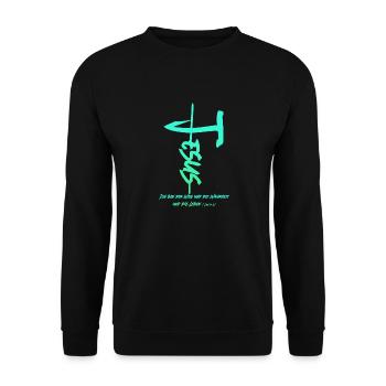 Jesus als Kreuzform - Joh 14, 6 - Unisex Pullover - Schwarz - Vorne - Alina (178cm) & Michal (187cm)