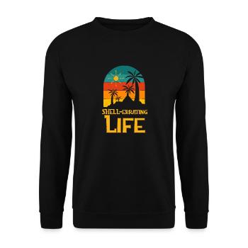 Shellebrating Life Motivational Quote Beach - Unisex Pullover - Schwarz - Vorne - Alina (178cm) & Michal (187cm)