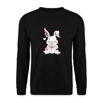 Niedlicher Süßer Hase isst japanische Onigiri - Unisex Pullover - Schwarz - Vorne - Alina (178cm) & Michal (187cm)