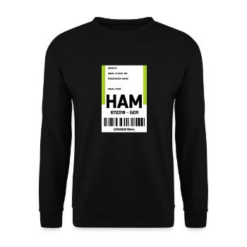 Flughafen Reise Etikett Aufkleber Hamburg HAM - Unisex Pullover - Schwarz - Vorne - Alina (178cm) & Michal (187cm)