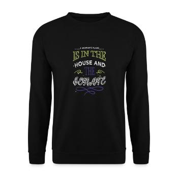 Funny Woodworking DadDesign Happy Fun Mason - Unisex Sweatshirt - black - Front - Alina (178cm) & Michal (187cm)