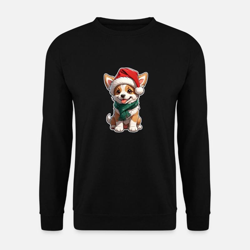 Hund mit Weihnachtsmütze - Unisex Pullover - Schwarz