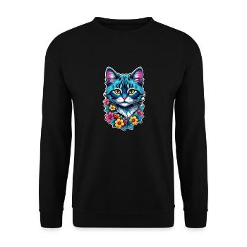 Katze und Blume Aquarell - Unisex Pullover - Schwarz - Vorne - Alina (178cm) & Michal (187cm)