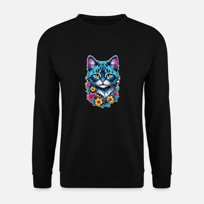 chat et fleur aquarelle - Sweat-shirt Unisexe - noir