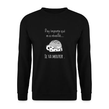 peu Importe qui m’a réveillé -réveil difficile - Sweat-shirt Unisexe - noir - Devant - Alina (178cm) & Michal (187cm)