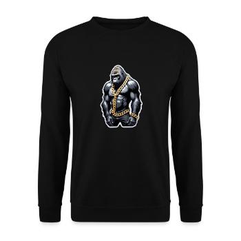 Gorilla mit Goldkette - Unisex Pullover - Schwarz - Vorne - Alina (178cm) & Michal (187cm)