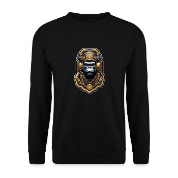 Gorilla mit Goldkette - Unisex Pullover - Schwarz - Vorne - Alina (178cm) & Michal (187cm)