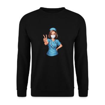 Lustige Krankenschwester mit Humor - Unisex Pullover - Schwarz - Vorne - Alina (178cm) & Michal (187cm)