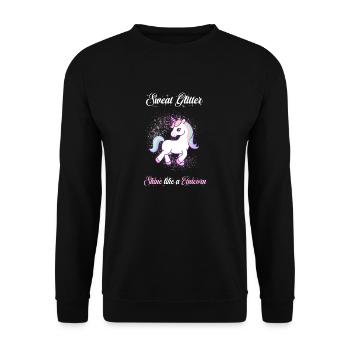 Glitzer Fitness Einhorn Outfit - Unisex Pullover - Schwarz - Vorne - Alina (178cm) & Michal (187cm)
