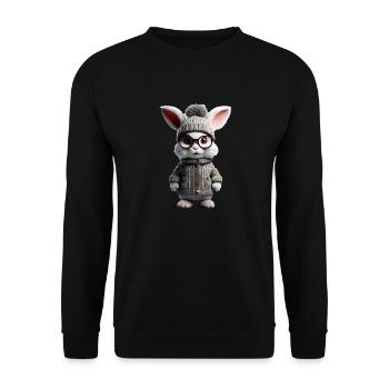 A cute little rabbit with a knitted vest - Unisex Sweatshirt - black - Front - Alina (178cm) & Michal (187cm)