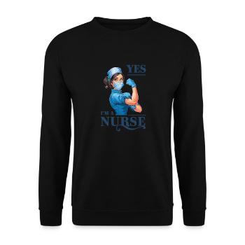 Lustige Krankenschwester mit Humor - Unisex Pullover - Schwarz - Vorne - Alina (178cm) & Michal (187cm)
