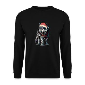 Nikolaus Weihnachtsmann Wolf Wölfe mystisch - Unisex Pullover - Schwarz - Vorne - Alina (178cm) & Michal (187cm)