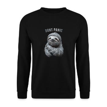 Dont Panic Faultier für Kinder - Unisex Pullover - Schwarz - Vorne - Alina (178cm) & Michal (187cm)