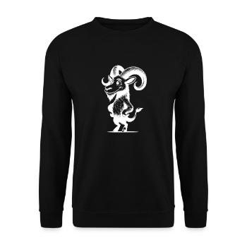 Funny goat with the biggest grin and horns - Unisex Sweatshirt - black - Front - Alina (178cm) & Michal (187cm)