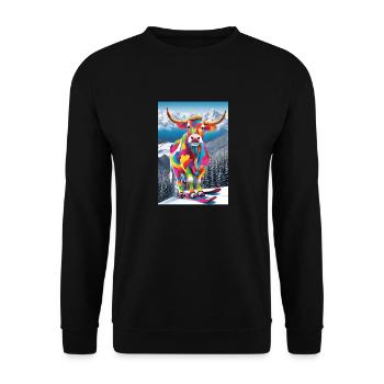 Kuh im Skigebiet - Unisex Pullover - Schwarz - Vorne - Alina (178cm) & Michal (187cm)