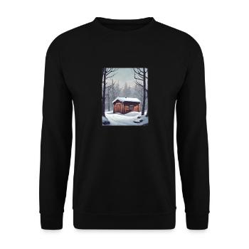 Gemütliche Schneehütte - Unisex Pullover - Schwarz - Vorne - Alina (178cm) & Michal (187cm)