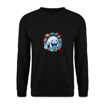 Lamantin avec beaucoup de poissons colorés et d’étoiles de mer - Sweat-shirt Unisexe - noir - Devant - Alina (178cm) & Michal (187cm)