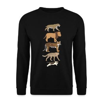Evolution Katze Löwe Gepard Senkrecht mehrfarbig - Unisex Pullover - Schwarz - Vorne - Alina (178cm) & Michal (187cm)