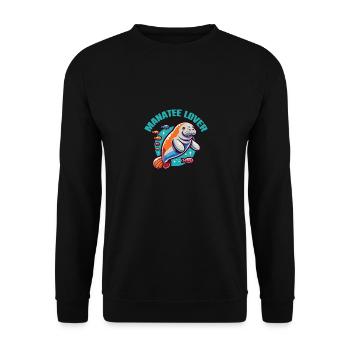 Seekuh mit vielen bunten Fischen - Unisex Pullover - Schwarz - Vorne - Alina (178cm) & Michal (187cm)