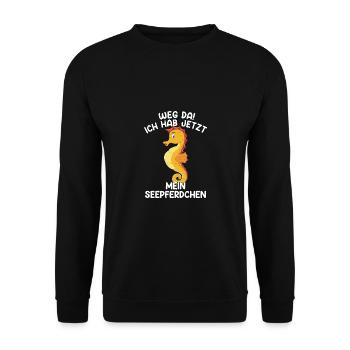 Seepferdchen Spruch Abzeichen Kinder Geschenk - Unisex Pullover - Schwarz - Vorne - Alina (178cm) & Michal (187cm)