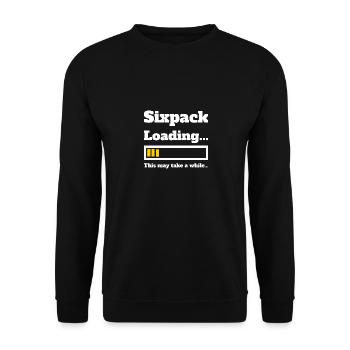 Sixpack loading lustiger Spruch fürs Training Joke - Unisex Pullover - Schwarz - Vorne - Alina (178cm) & Michal (187cm)