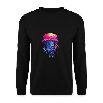 Pink Blaues Graffiti Quallen Artwork - Unisex Pullover - Schwarz - Vorne - Alina (178cm) & Michal (187cm)