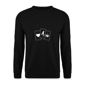 Heart - Coffee - Football Playing Man - - Unisex Sweatshirt - black - Front - Alina (178cm) & Michal (187cm)