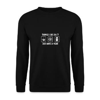 Ich denke, ich tue 24-7 365 Tage im Jahr - Bier - - Unisex Pullover - Schwarz - Vorne - Alina (178cm) & Michal (187cm)