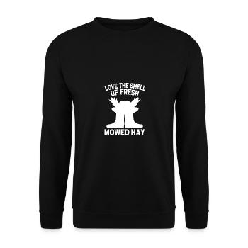 Ich liebe den Geruch von frisch gemähtem Heu - - Unisex Pullover - Schwarz - Vorne - Alina (178cm) & Michal (187cm)