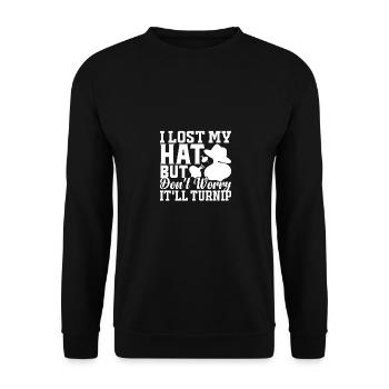 Ich habe meinen Hut verloren, aber keine Sorge, er - Unisex Pullover - Schwarz - Vorne - Alina (178cm) & Michal (187cm)